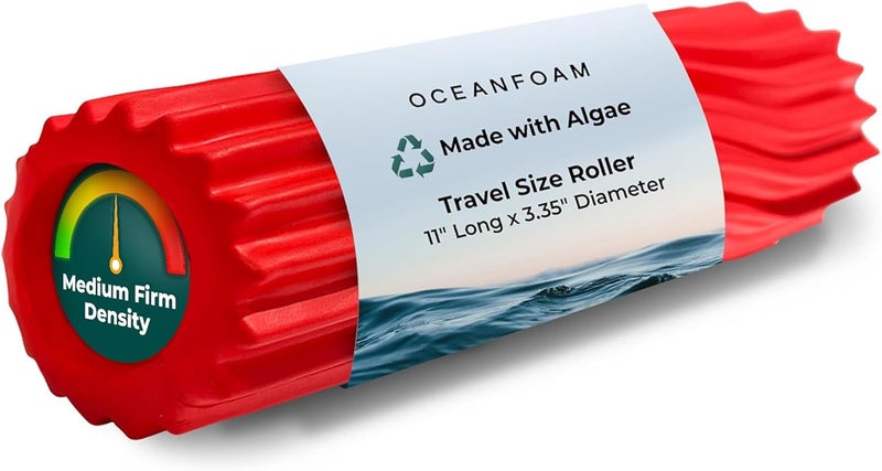 Oceanfoam Ripple Travel Foam Roller (11" x 3.35") Firm Mini Foam Roller for Physical Therapy, Deep Tissue Massage, Back Pain - High Density, Ergonomic Wave Textured - Yoga, Pilates, Exercise (Red) - Image 1
